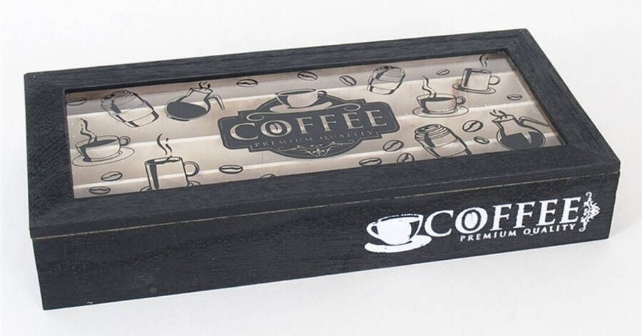 Merkloos Espresso koffiecupjes bewaardoos houder zwart 4 vakken Opbergbox