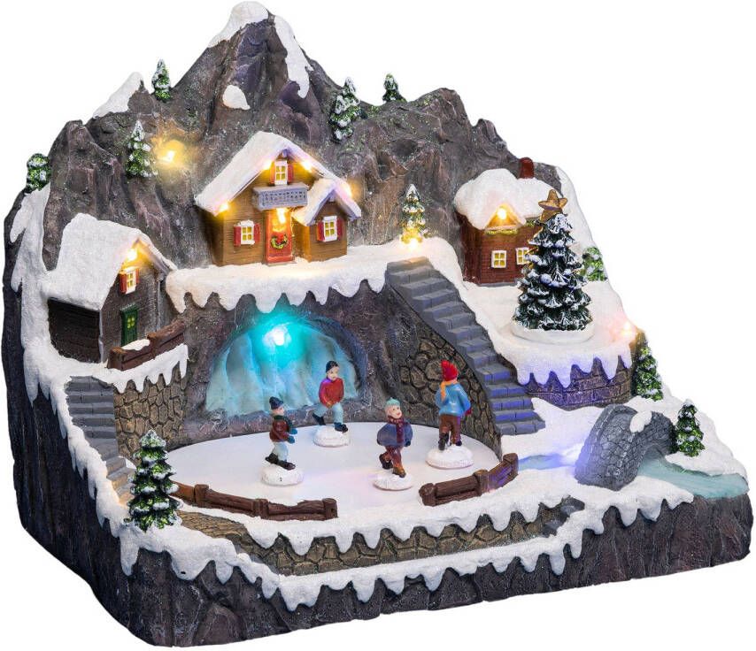 Merkloos Fééric Lights and Christmas Verlicht kerstdorp Bevroren vijver met animatie & muziek geluid