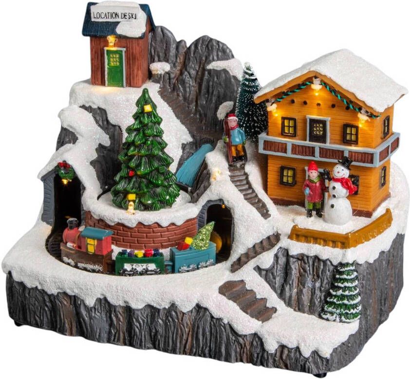 Merkloos Fééric Lights and Christmas Verlicht kerstdorp De kerstchalet in de bergen met animatie & muziek geluid