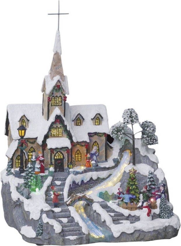 Merkloos Fééric Lights and Christmas Verlicht kerstdorp Kerk met animatie