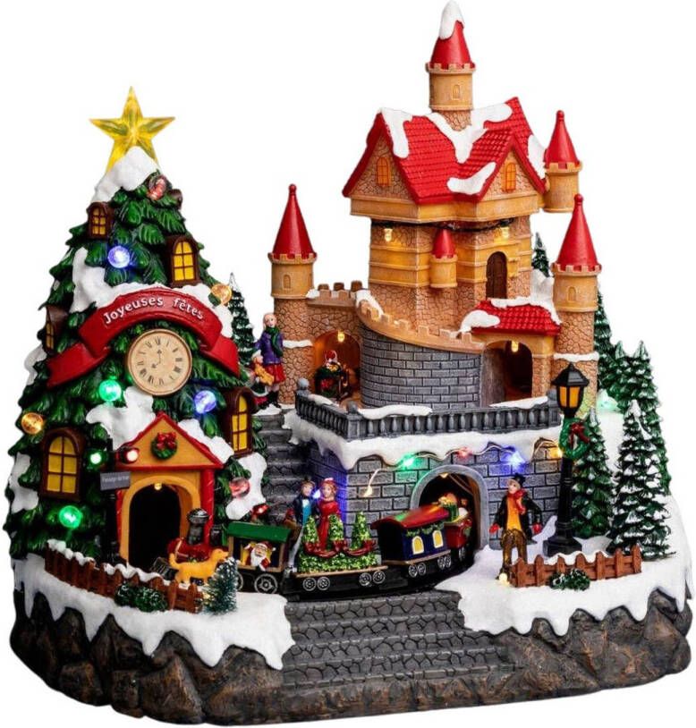 Merkloos Fééric Lights and Christmas Verlicht kerstdorp Santa&apos;s mansion met animatie & muziek geluid