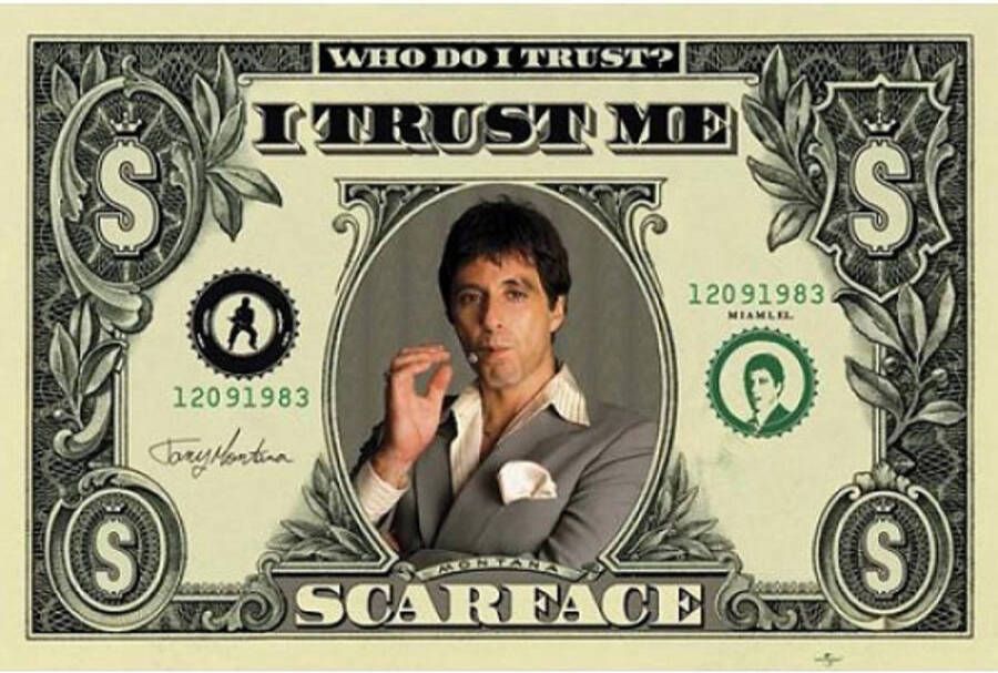 Merkloos Film poster Scarface dollar 61 x 91 5 cm Gangster thema Posters