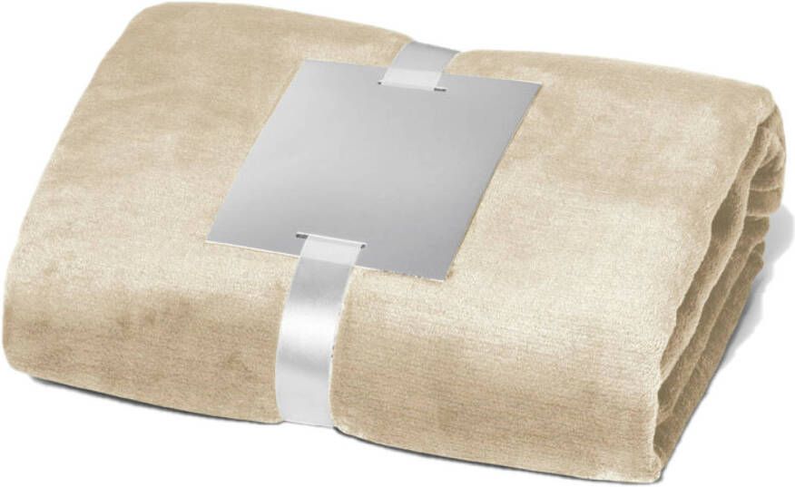 Merkloos Fleece deken plaid beige 240 grams polyester 120 x 150 cm Plaids