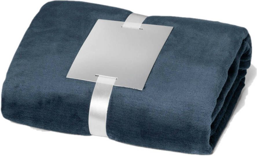 Merkloos Fleece deken plaid blauw 240 grams polyester 120 x 150 cm Plaids