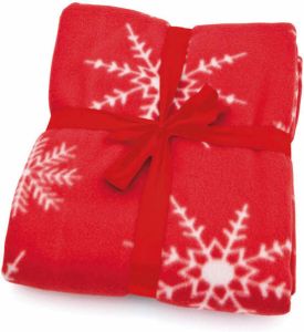Merkloos Fleece deken plaid rode sneeuwvlokken print 120 x 150 cm Banddeken woondeken in kerst thema Kerstpakket Plaids