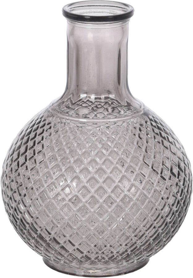 Merkloos Flesvaas gestipt geribbeld glas grijs 13 x 19 cm Vazen