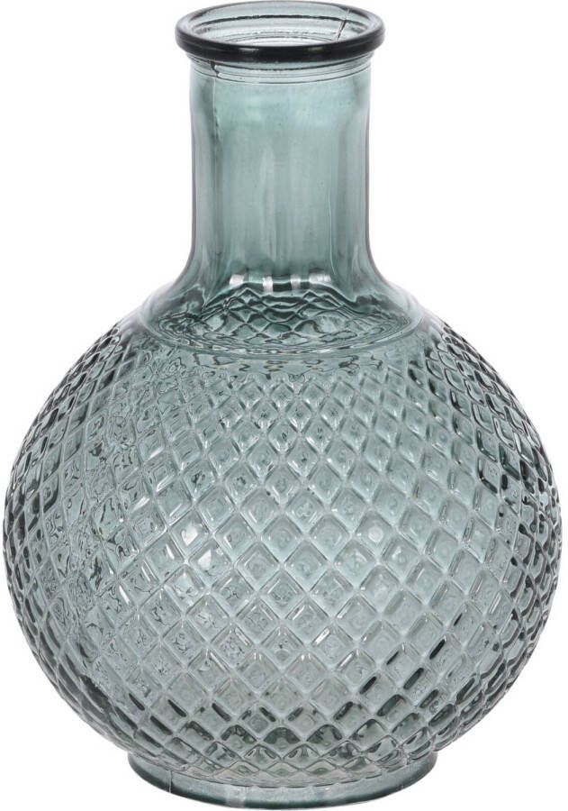 Merkloos Flesvaas glas lichtblauw grijs 13 x 19 cm Vazen van gestipt geribbeld glas Vazen