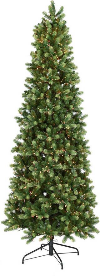 Merkloos Georgia kunstkerstboom smal 228 cm groen Ø 107 cm 1.440 tips 2.000 rode & witte ledlampjes metalen voet