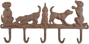 Esschert Design Gietijzeren honden kapstok wandrekje met 5 haken 35 cm bruin Dieren honden kapstokken Wandrekjes met haken Kapstokken
