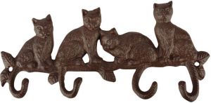 Esschert Design Gietijzeren kapstok wandrekje met 4 kattenstaart haken 29 cm bruin Dieren katten kapstokken Wandrekjes met haken Kapstokken