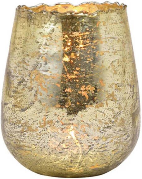 Merkloos Glazen design windlicht kaarsenhouder in de kleur champagne goud met formaat 12 x 15 x 12 cm. Voor waxinelichtjes Waxinelichtjeshouders