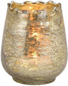 Merkloos Glazen design windlicht kaarsenhouder in de kleur champagne goud met formaat 8 x 9 x 8 cm. Voor waxinelichtjes Waxinelichtjeshouders