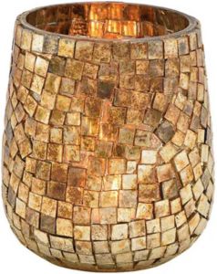 Merkloos Glazen design windlicht kaarsenhouder in de kleur mozaiek champagne goud met formaat 11 x 10 cm. Voor waxinelichtjes Waxinelichtjeshouders