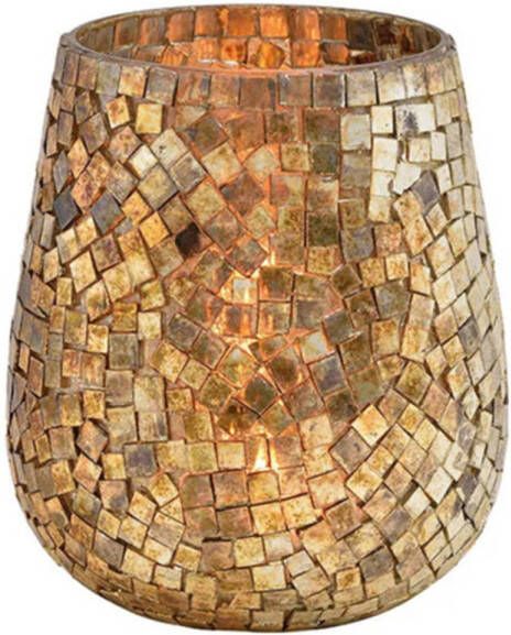 Merkloos Glazen design windlicht kaarsenhouder in de kleur mozaiek champagne goud met formaat 15 x 13 cm Voor waxinelichtjes Waxinelichtjeshouders