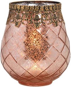 Merkloos Glazen design windlicht kaarsenhouder in de kleur rose goud met formaat 16 x 18 x 16 cm Voor waxinelichtjes Waxinelichtjeshouders