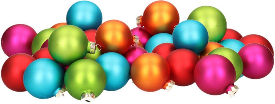 Merkloos Glazen kerstballen 40x stuks gekleurd mix 6 cm Kerstbal