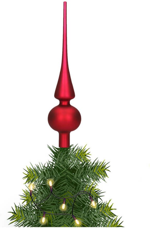 Merkloos Glazen kerstboom piek topper bordeaux rood mat 26 cm kerstboompieken