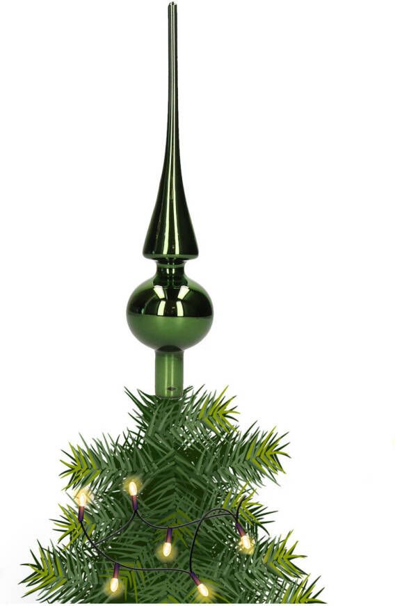 Merkloos Glazen kerstboom piek topper dennengroen glans 26 cm kerstboompieken
