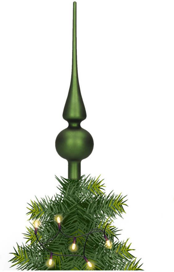 Merkloos Glazen kerstboom piek topper dennengroen mat 26 cm kerstboompieken