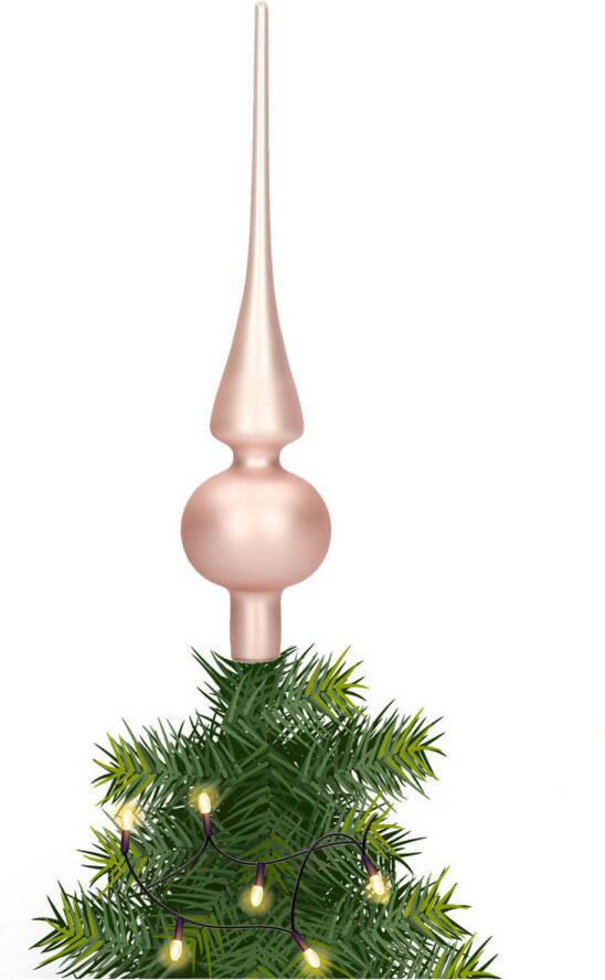 Merkloos Glazen kerstboom piek topper lichtroze mat 26 cm kerstboompieken