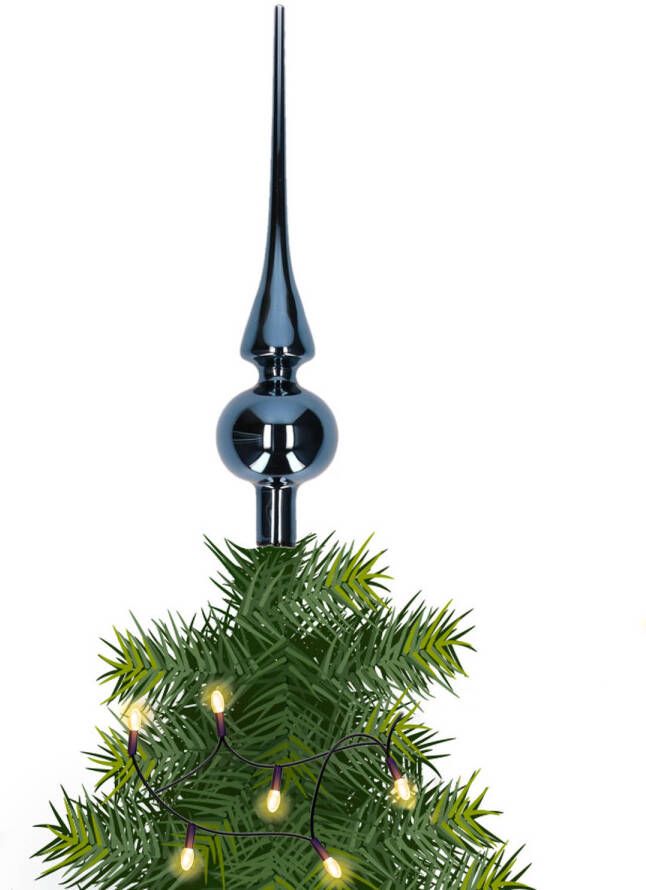 Merkloos Glazen kerstboom piek topper nachtblauw glans 26 cm kerstboompieken