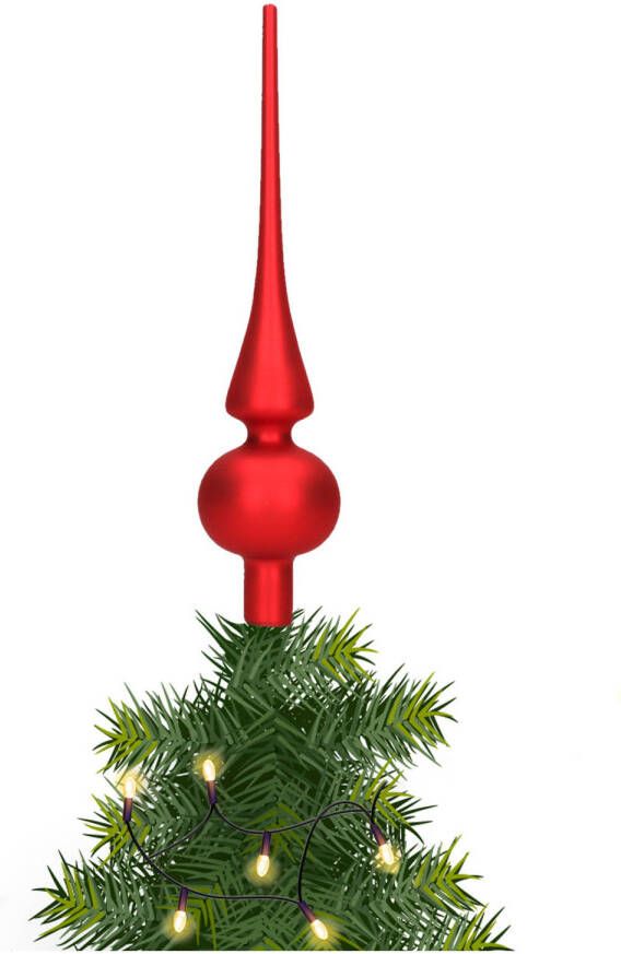 Merkloos Glazen kerstboom piek topper rood mat 26 cm kerstboompieken