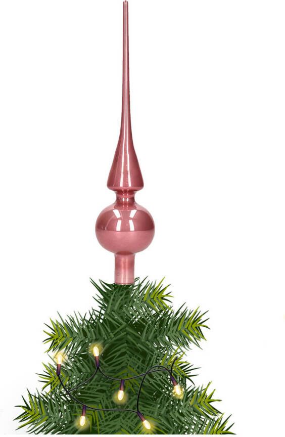 Merkloos Glazen kerstboom piek topper velvet roze glans 26 cm kerstboompieken