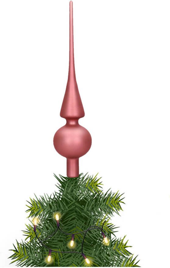 Merkloos Glazen kerstboom piek topper velvet roze mat 26 cm kerstboompieken