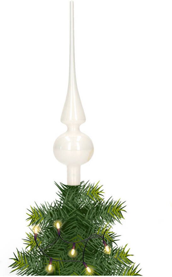 Merkloos Glazen kerstboom piek topper wit glans 26 cm kerstboompieken