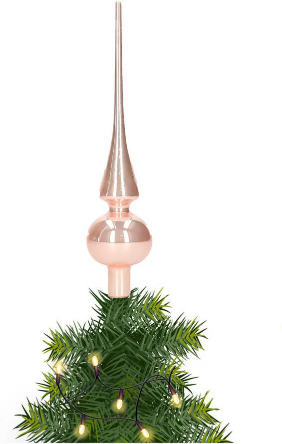 Merkloos Glazen kerstboom piek topper zacht roze glans 26 cm kerstboompieken