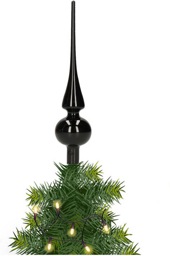 Merkloos Glazen kerstboom piek topper zwart glans 26 cm kerstboompieken