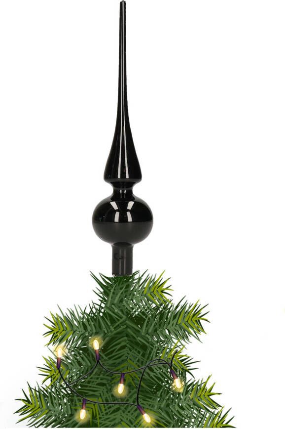 Merkloos Glazen kerstboom piek topper zwart mat 26 cm kerstboompieken