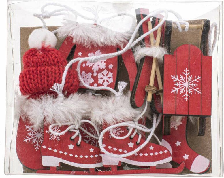 Merkloos Glorex Hobby kersthangers winter 10x st rood hout  Kersthangers