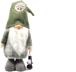 Merkloos Gnome Staand 50 cm Groen kerstman staande lantaarn Kerstman Dwerg Staand Puntmuts Kerst kabouter Gevuld met