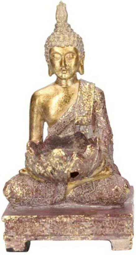Merkloos Goud boeddha beeldje met waxine theelicht houder 18 cm Beeldjes