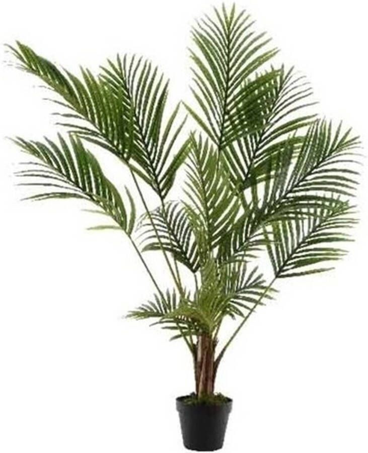 Shoppartners Groene Areca goudpalm kunstplant 125 cm in zwarte plastic pot Kamerplant kunstplanten nepplanten Kunstplanten