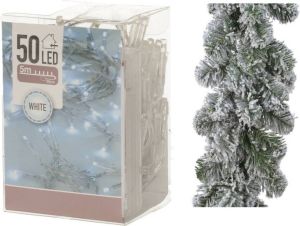 Merkloos Groene dennenslingers 270 x 25 cm incl. kerstverlichting helder wit 50 lampjes Guirlandes