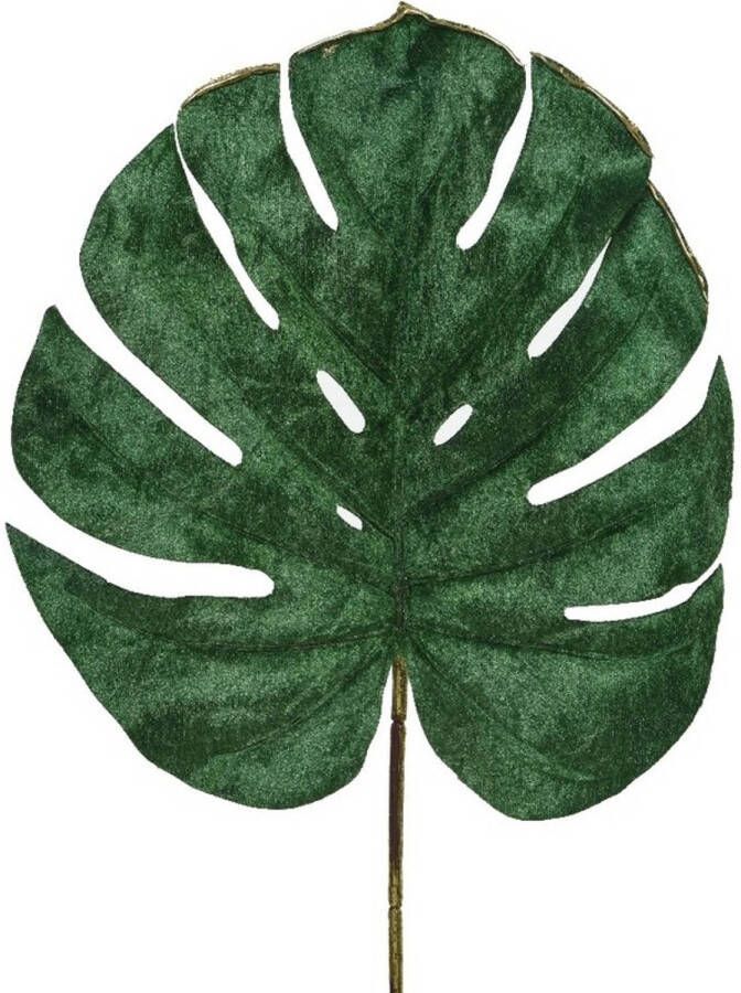 Merkloos Groene fluwelen Monstera gatenplant kunsttak kunstplant 80 cm Kunstplanten