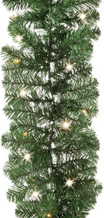 Merkloos Groene kerstdecoratie dennenslingers met licht 270 cm Guirlandes