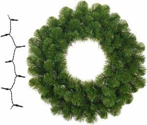 Merkloos Groene kerstkrans dennenkrans deurkrans 45 cm inclusief helder witte verlichting Kerstkransen