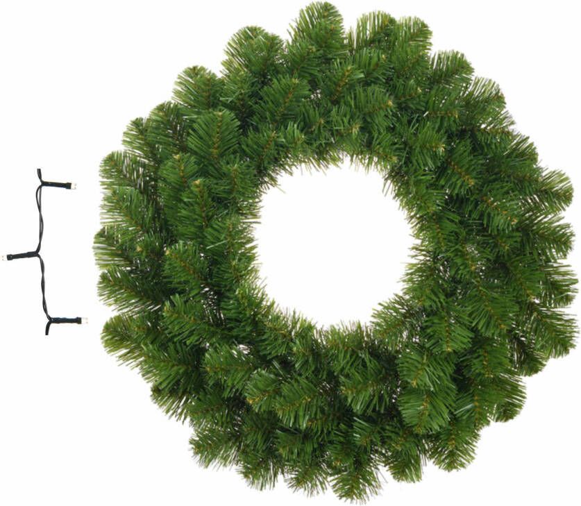 Merkloos Groene kerstkrans dennenkrans deurkrans 45 cm inclusief warm witte verlichting Kerstkransen