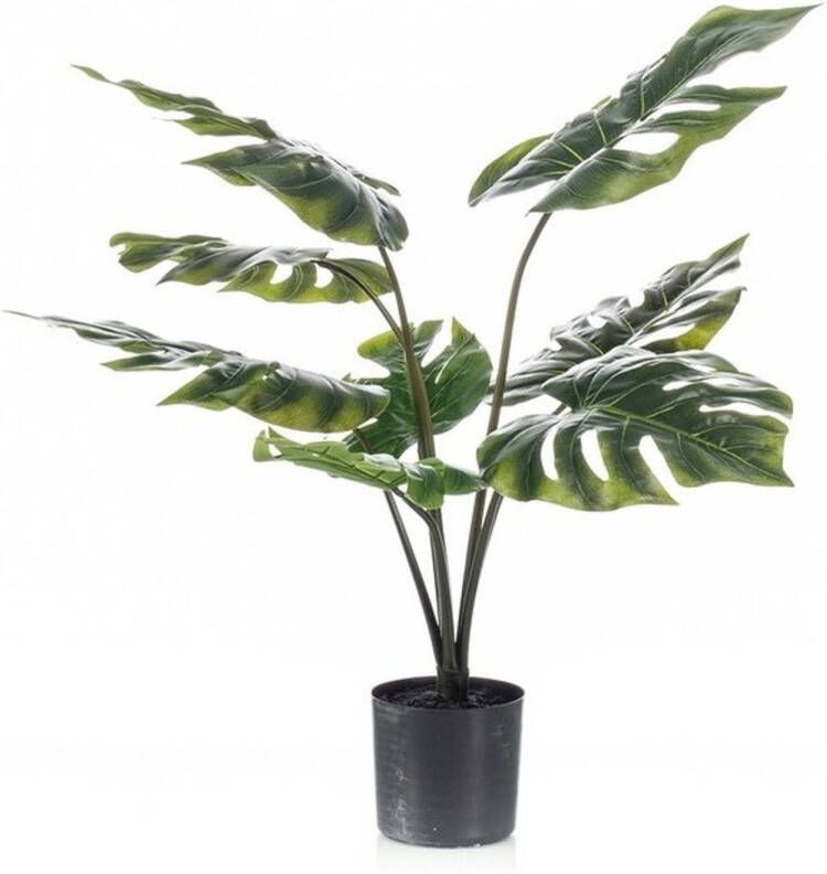 Merkloos Kantoorplanten groene Monstera gatenplant kunstplanten 60 cm met zwarte pot Kunstplanten