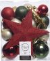 Bellatio Decorations Set van 33x stuks kunststof kerstballen met ster piek rood groen champagne mix Kerstbal - Thumbnail 1