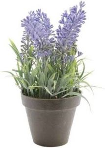 Merkloos Groen paarse Lavendula lavendel kunstplant 17 cm in zwarte pot Kunstplanten