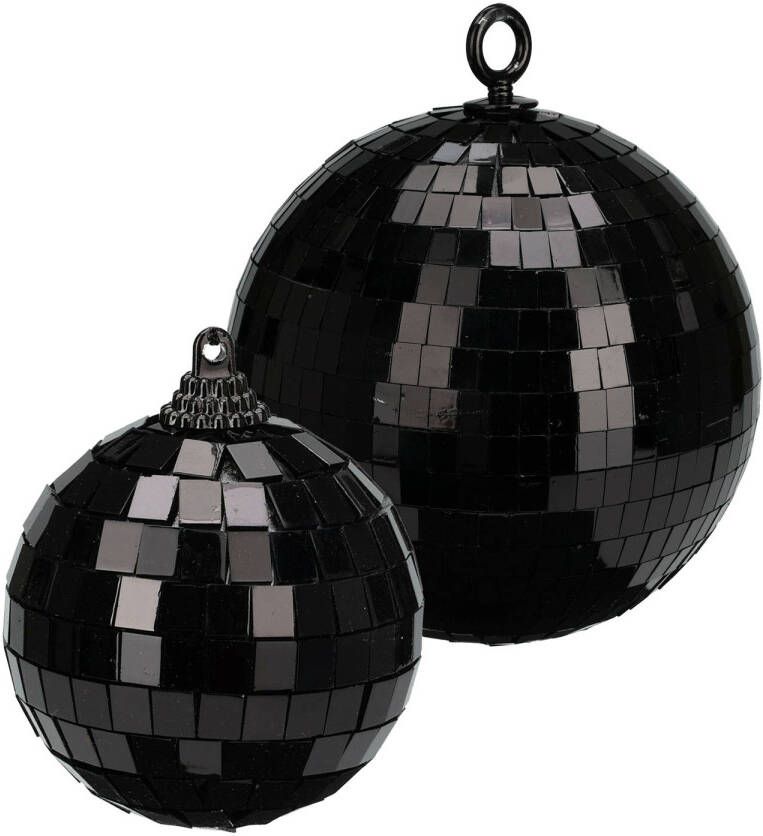 Merkloos Grote discobal kerstballen 2x stuks zwart 12 en 15 cm kunststof Kerstbal