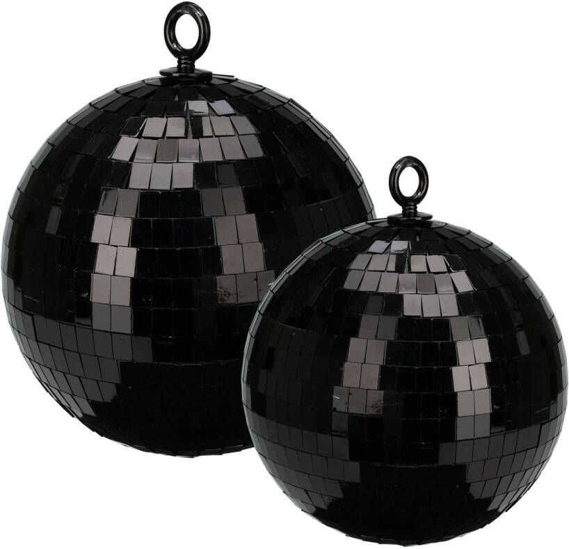 Merkloos Grote discobal kerstballen 2x stuks zwart 15 en 18 cm kunststof Kerstbal