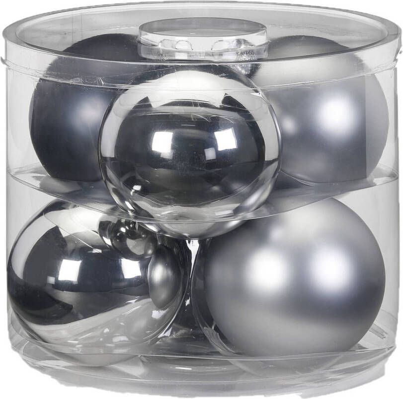 Merkloos Grote kerstballen 6x st grijs zilver 10 cm glas glans mat Kerstbal