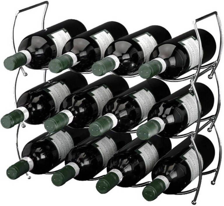 Merkloos 3-delig wijnrek voor 12 flessen stapelbaar Wijnrekken