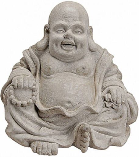 Merkloos Tuindecoratie happy Boeddha beeld grijs 32 cm Beeldjes