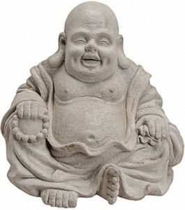 Merkloos Happy boeddha beeld grijs 32 cm Beeldjes